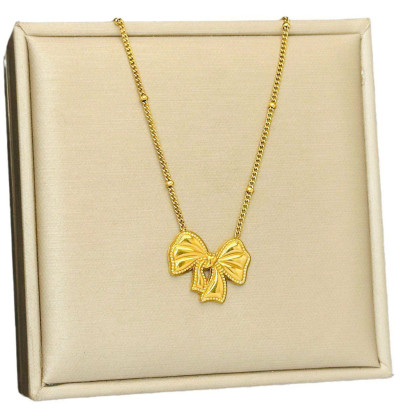 Luxury New Trendy 925 Silver Simple Bow Necklace Pendant Stainless Steel 18K Gold-plated Fashion Jewelry for Women