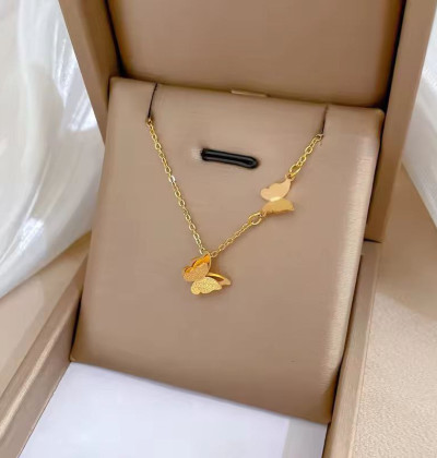 High Quality Stainless Steel Jewelry Fashion 18K Gold Plated No Tarnish butterfly Pendant Necklace