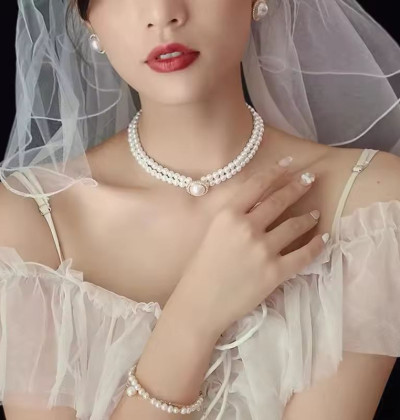 Pearl Necklace Earrings Ring Sets Wedding Jewelry Sets Bridal Jewelry Set Wedding Banquet Necklace Earring Set Ladies Gifts