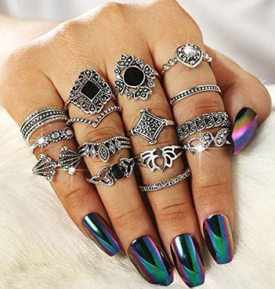 15PCS Knuckle Stacking Rings Set for Women Crystal Rhinestone Finger Statement Ring Sets Jewelry Accessories