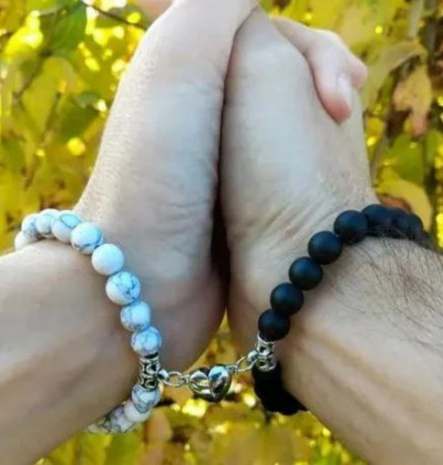 2pc/Set Natural Stone Beads Bracelet For Women Men Attractive Distance Heart Magnetic Bracelets Friendship Couple Jewelry