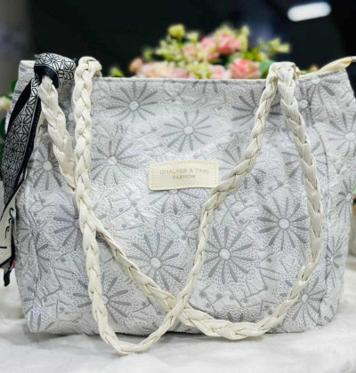 Niche National Style Embroidery Flower Shoulder Bag Summer Autumn Ribbon Decoration Handle Bag Women Casual Commuter Tote Bag