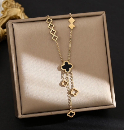 Hollow Leaf Clover Stainless Steel Pendant Clavicle Chain Gold Geometric Necklaces