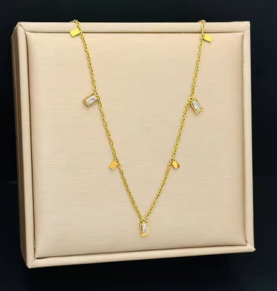 Exquisite Water Drop Zircon Charm Necklace for Women Girls Non Fading Stainless Steel Chain Neck Accessories Gift