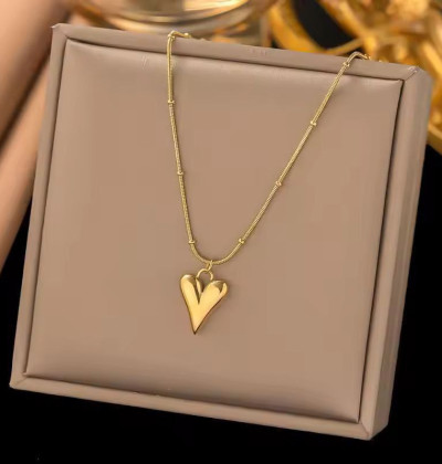 Stainless Steel Love Heart Pendant Necklace for Women Girls Gold Color Steel Color Korean Style Kpop Clavicle Chain Jewelry Gift