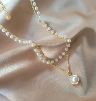 Pearl Choker Necklace Women Cute Double Layer Chain Pendant For Women Jewelry Gift