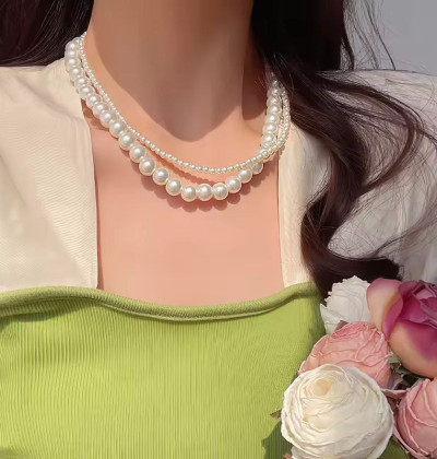 Double Layer Pearl Necklace Women Simple Personality Necklace Wedding Jewelry Birthday Anniversary Gift