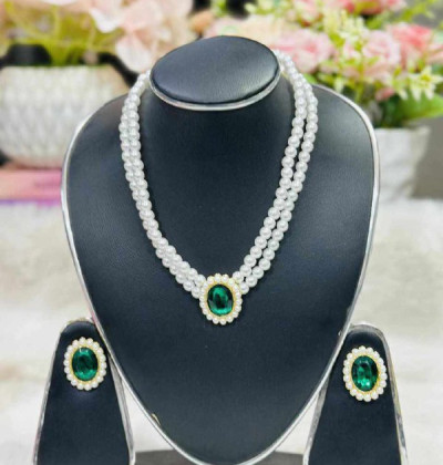 Luxury Green Rhinestone Imitation Pearl Beaded Bracelet Earrings Necklace Set Women Bride Wedding Party Jewelry Set